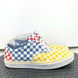 Vans Women 38 Size 7.5 Sneakers Yellow Blue Checkered Shoes Lace Up Youth Kids 6